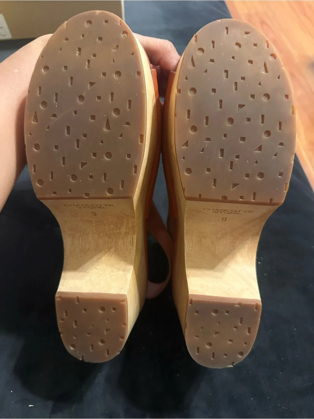 Charlotte Stone size 9 Chunky Wood Platform Slingback Sandals - Orange Leather